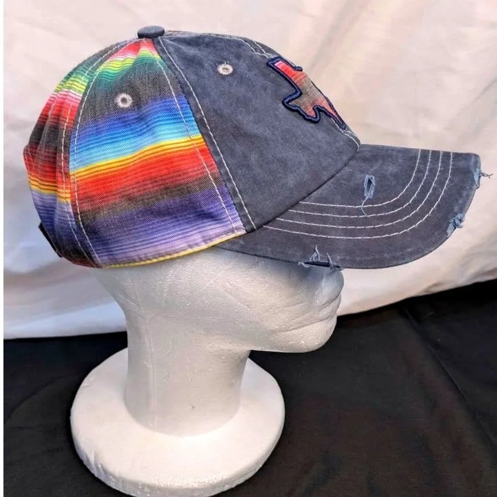 Hat Republic ~ Texas Serape‎ Baseball Cap ~ OS ~ Navy Blue Distressed/Rainbow